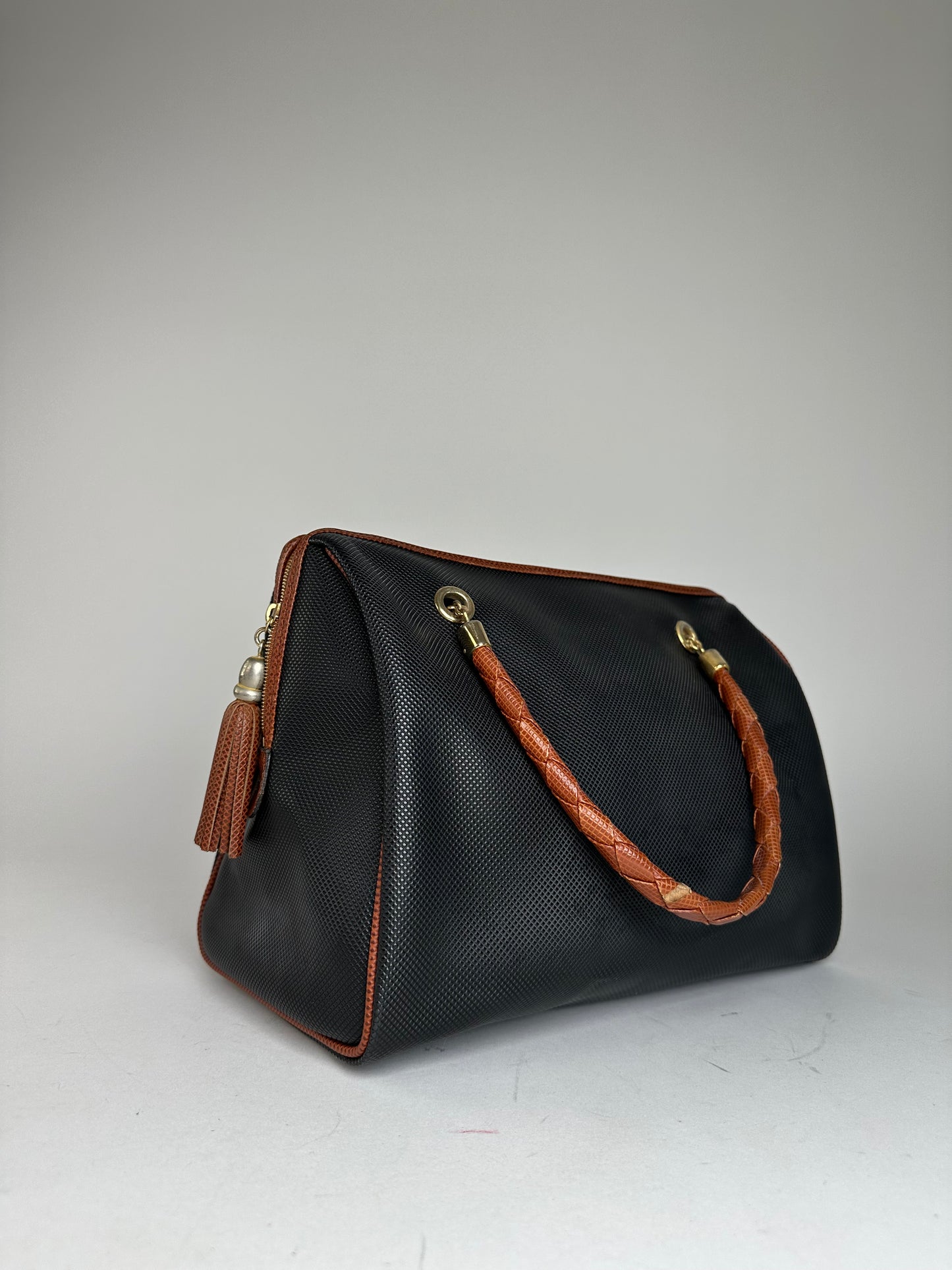 Vintage Bottega Veneta Leather Boston Bag Black Brown
