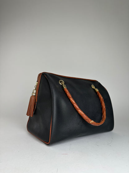 Vintage Bottega Veneta Leather Boston Bag Black Brown