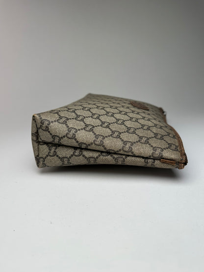 Vintage Gucci Monogram Leather Clutch Grey Brown