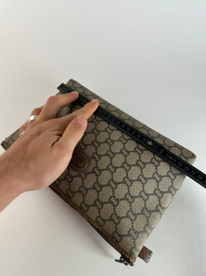 Vintage Gucci Monogram Leather Clutch Grey Brown
