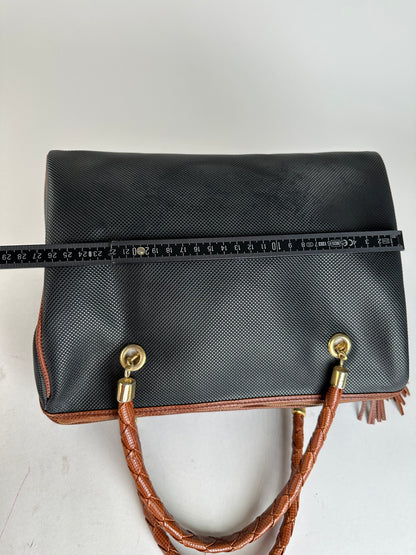 Vintage Bottega Veneta Leather Boston Bag Black Brown