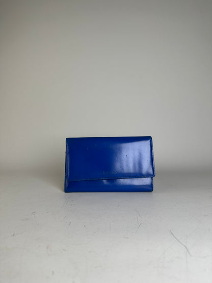 Vintage Yves Saint Laurent Leather Wallet Blue Gold-tone Snap