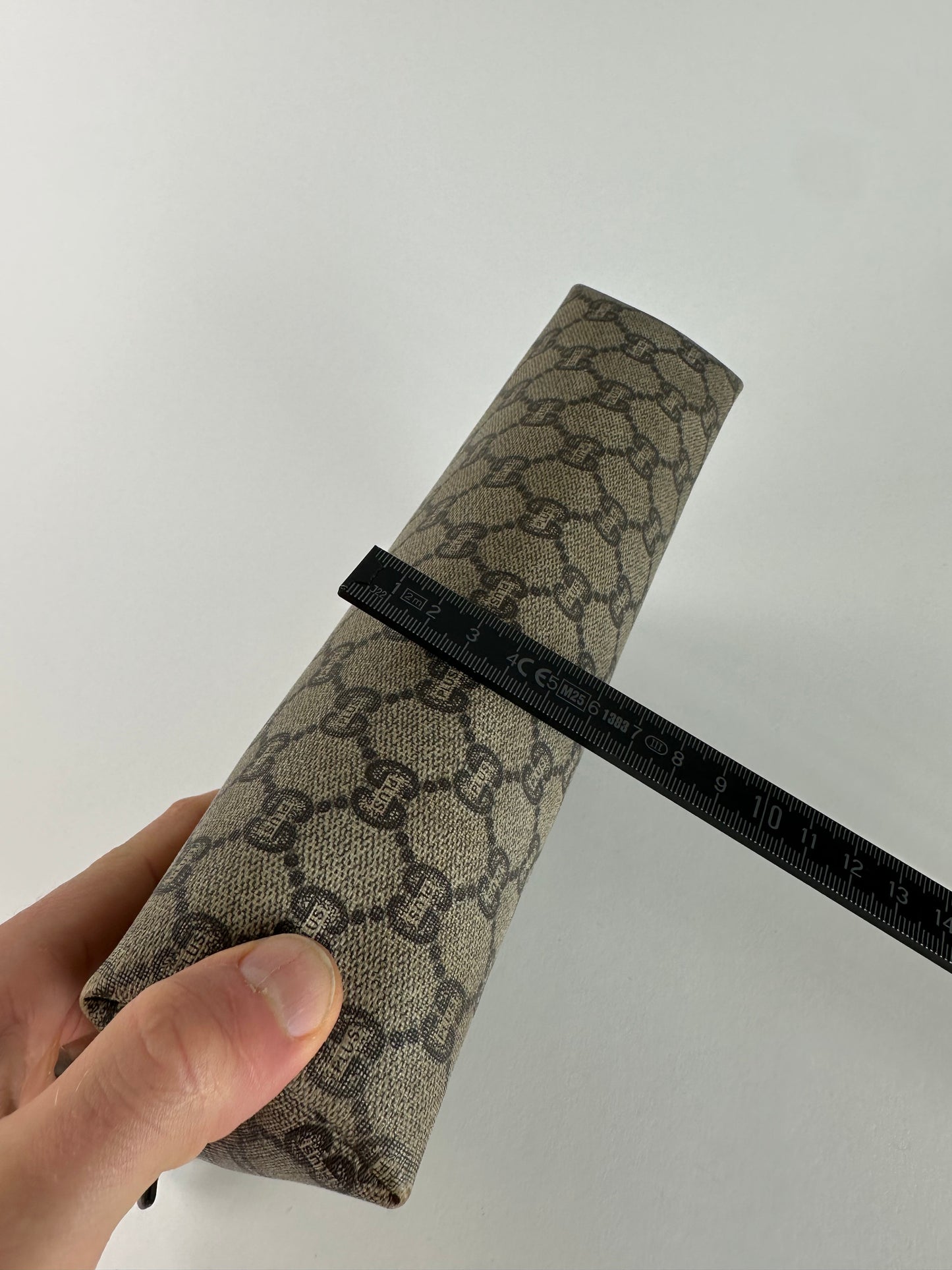 Vintage Gucci Monogram Leather Clutch Grey Brown
