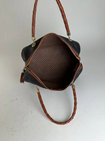 Vintage Bottega Veneta Leather Boston Bag Black Brown