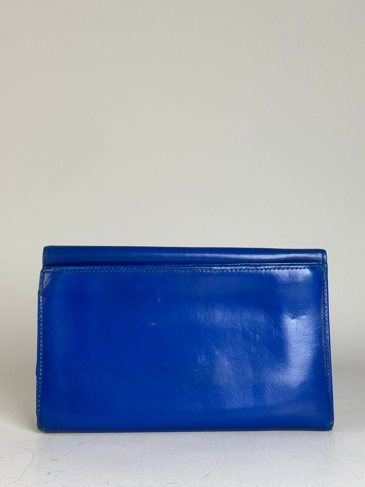 Vintage Yves Saint Laurent Leather Wallet Blue Gold-tone Snap