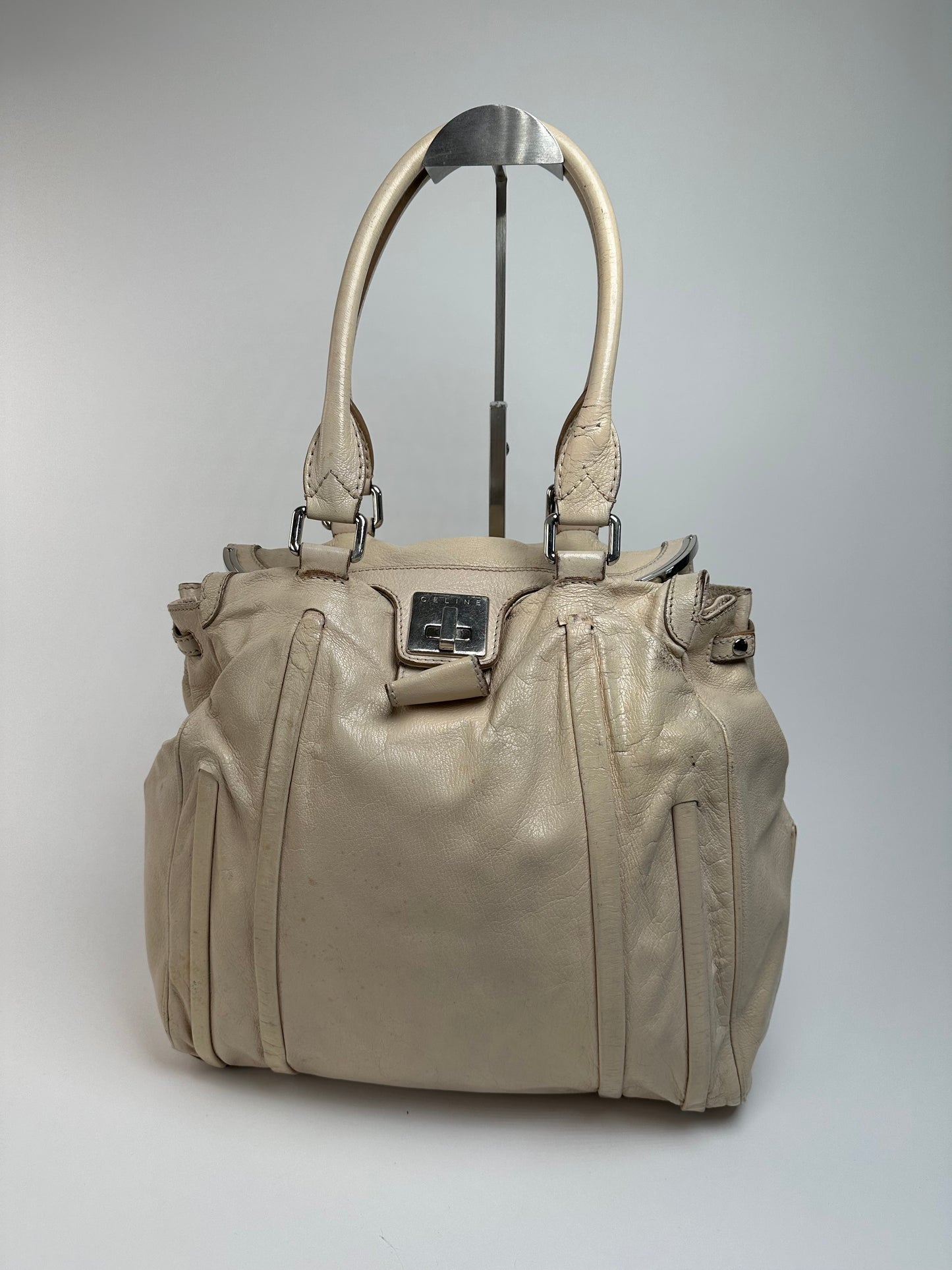 Vintage Celine Paris Leather Handbag Grey