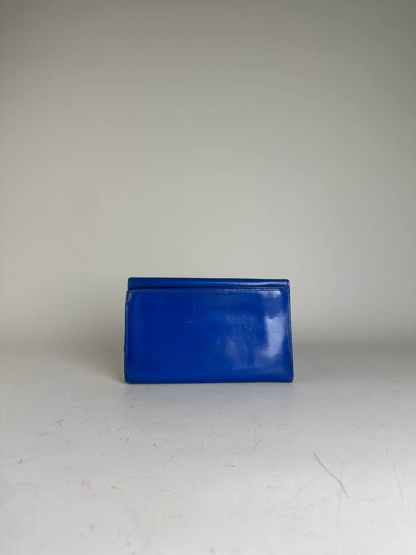 Vintage Yves Saint Laurent Leather Wallet Blue Gold-tone Snap