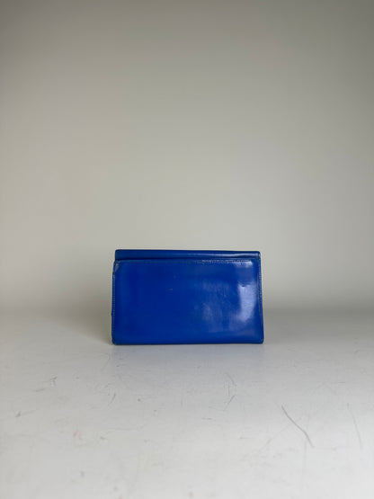 Vintage Yves Saint Laurent Leather Wallet Blue Gold-tone Snap