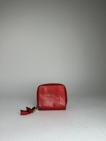 Vintage Chloe Leather Wallet / Card Holder Red