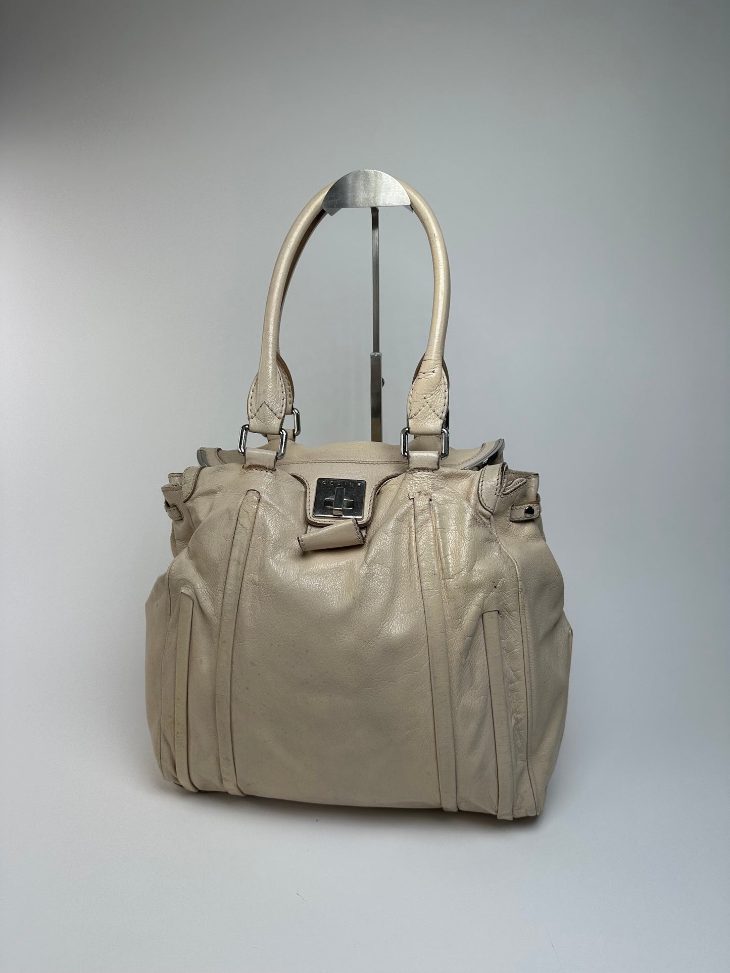 Vintage Celine Paris Leather Handbag Grey