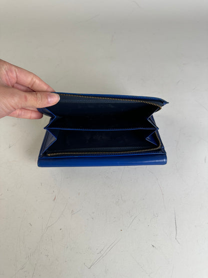 Vintage Yves Saint Laurent Leather Wallet Blue Gold-tone Snap