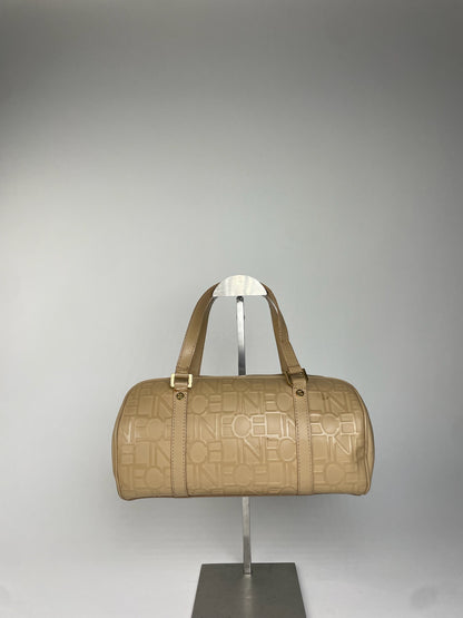 Celine Beige Leather Bowling Bag Embossed Logo Pattern