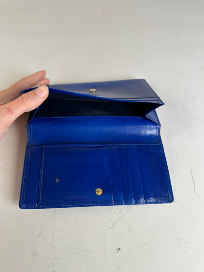 Vintage Yves Saint Laurent Leather Wallet Blue Gold-tone Snap