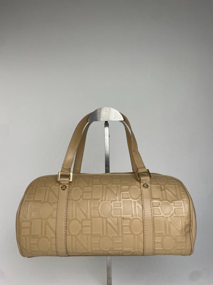 Celine Beige Leather Bowling Bag Embossed Logo Pattern