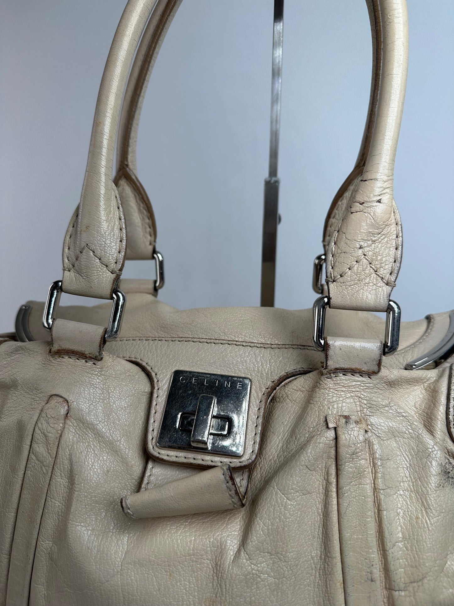 Vintage Celine Paris Leather Handbag Grey