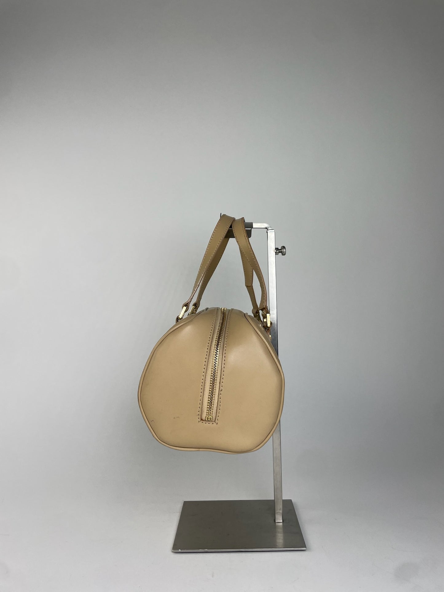 Celine Beige Leather Bowling Bag Embossed Logo Pattern