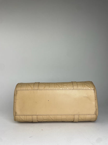 Celine Beige Leather Bowling Bag Embossed Logo Pattern
