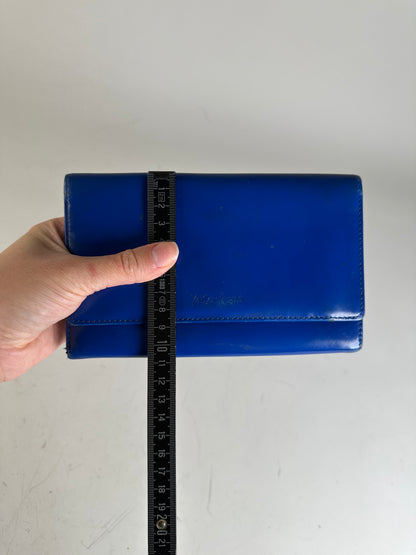 Vintage Yves Saint Laurent Leather Wallet Blue Gold-tone Snap