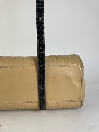 Celine Beige Leather Bowling Bag Embossed Logo Pattern