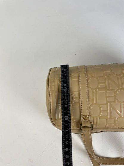 Celine Beige Leather Bowling Bag Embossed Logo Pattern