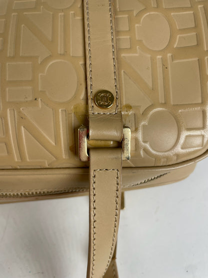 Celine Beige Leather Bowling Bag Embossed Logo Pattern
