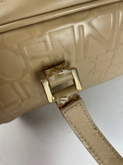 Celine Beige Leather Bowling Bag Embossed Logo Pattern