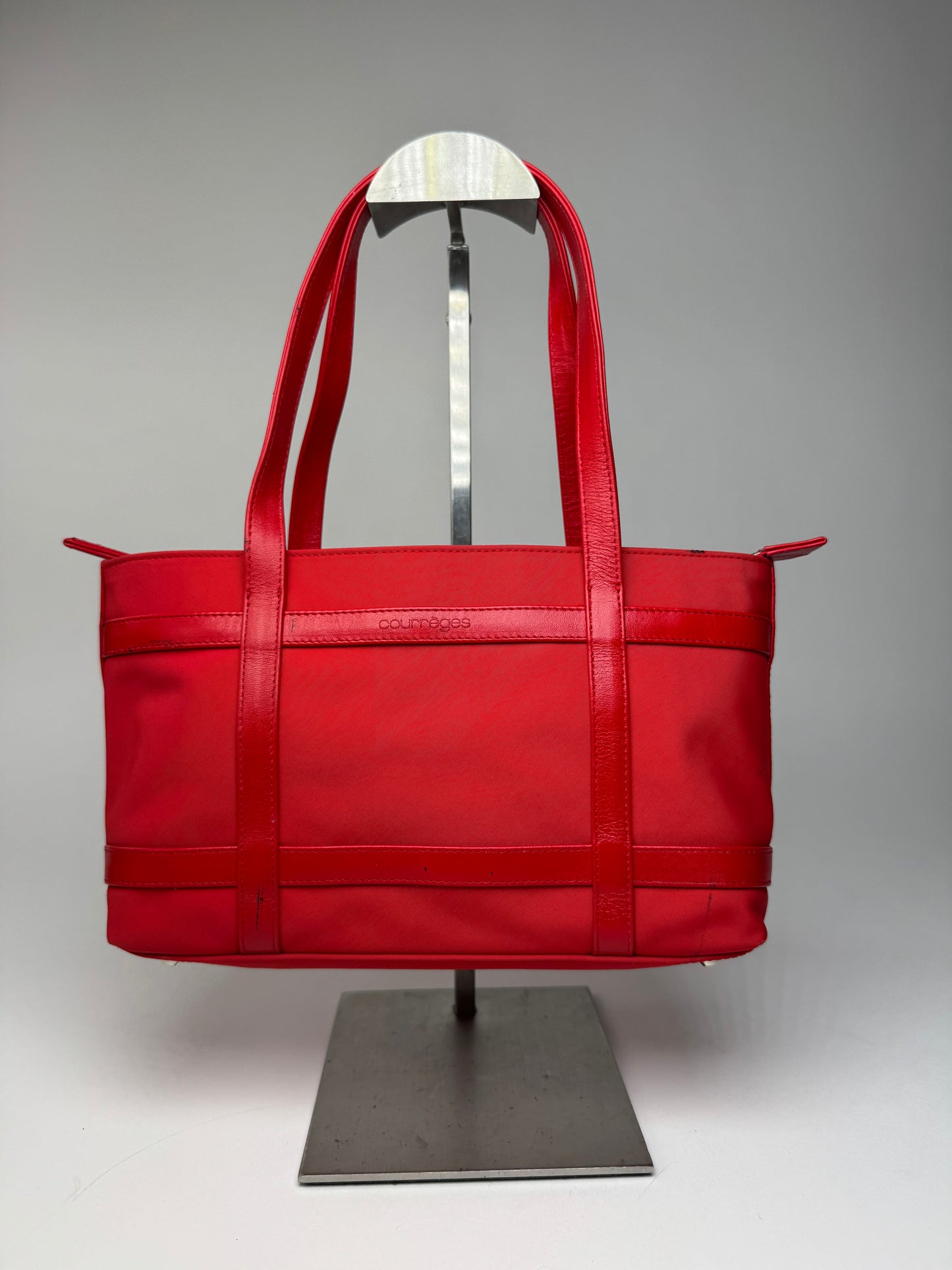 Vintage Courreges Polyester Patent Leather Handbag Red