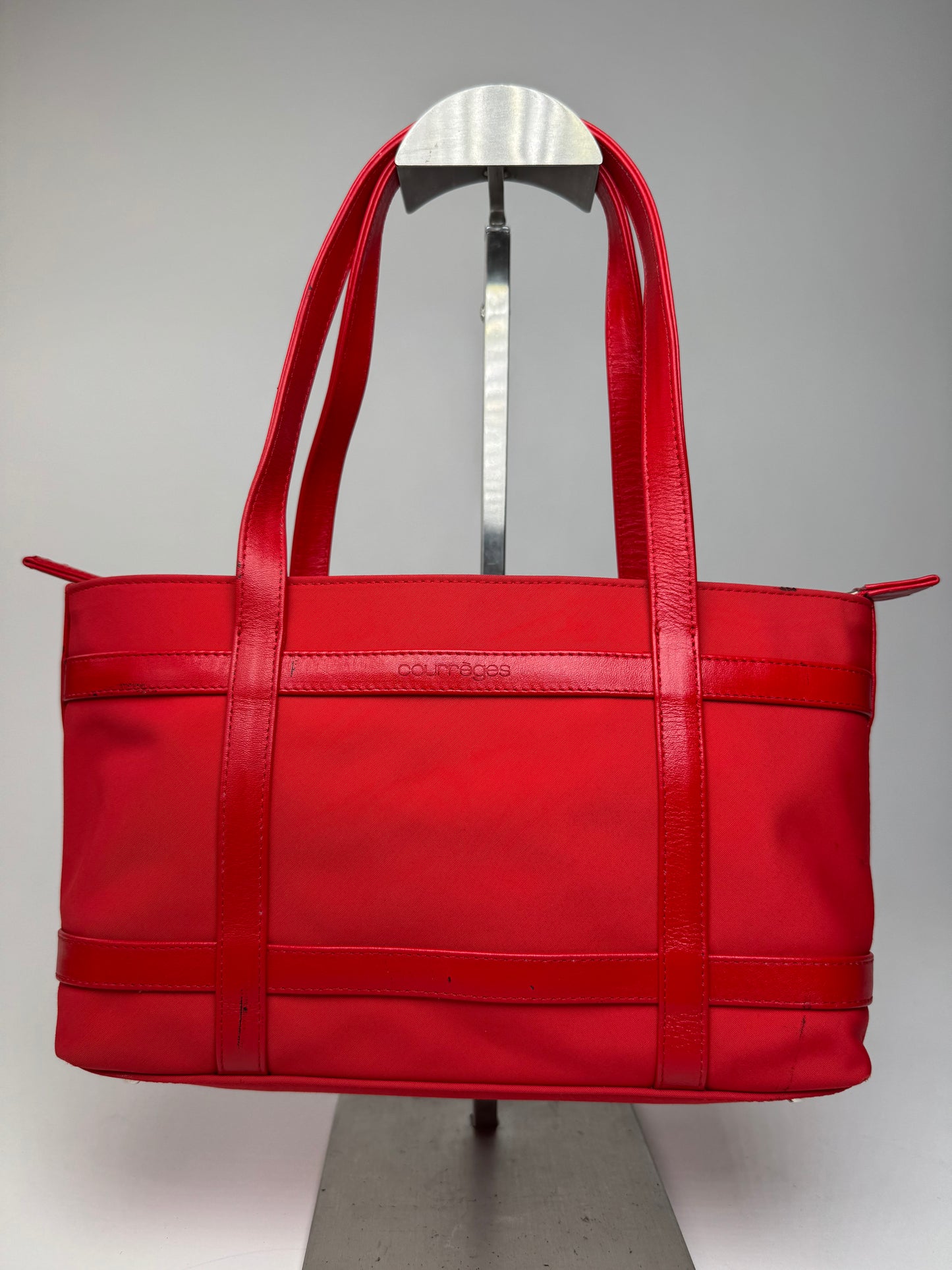 Vintage Courreges Polyester Patent Leather Handbag Red