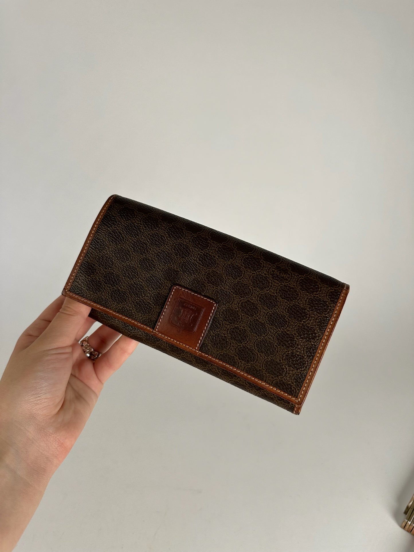 Vintage Celine monogram Leather Wallet Brown