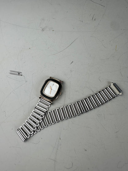 Vintage Saint Laurent Stainless Steel Bracelet Watch Black Silver