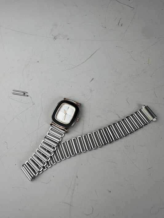 Vintage Saint Laurent Stainless Steel Bracelet Watch Black Silver
