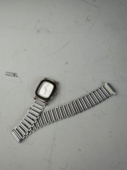 Vintage Saint Laurent Stainless Steel Bracelet Watch Black Silver