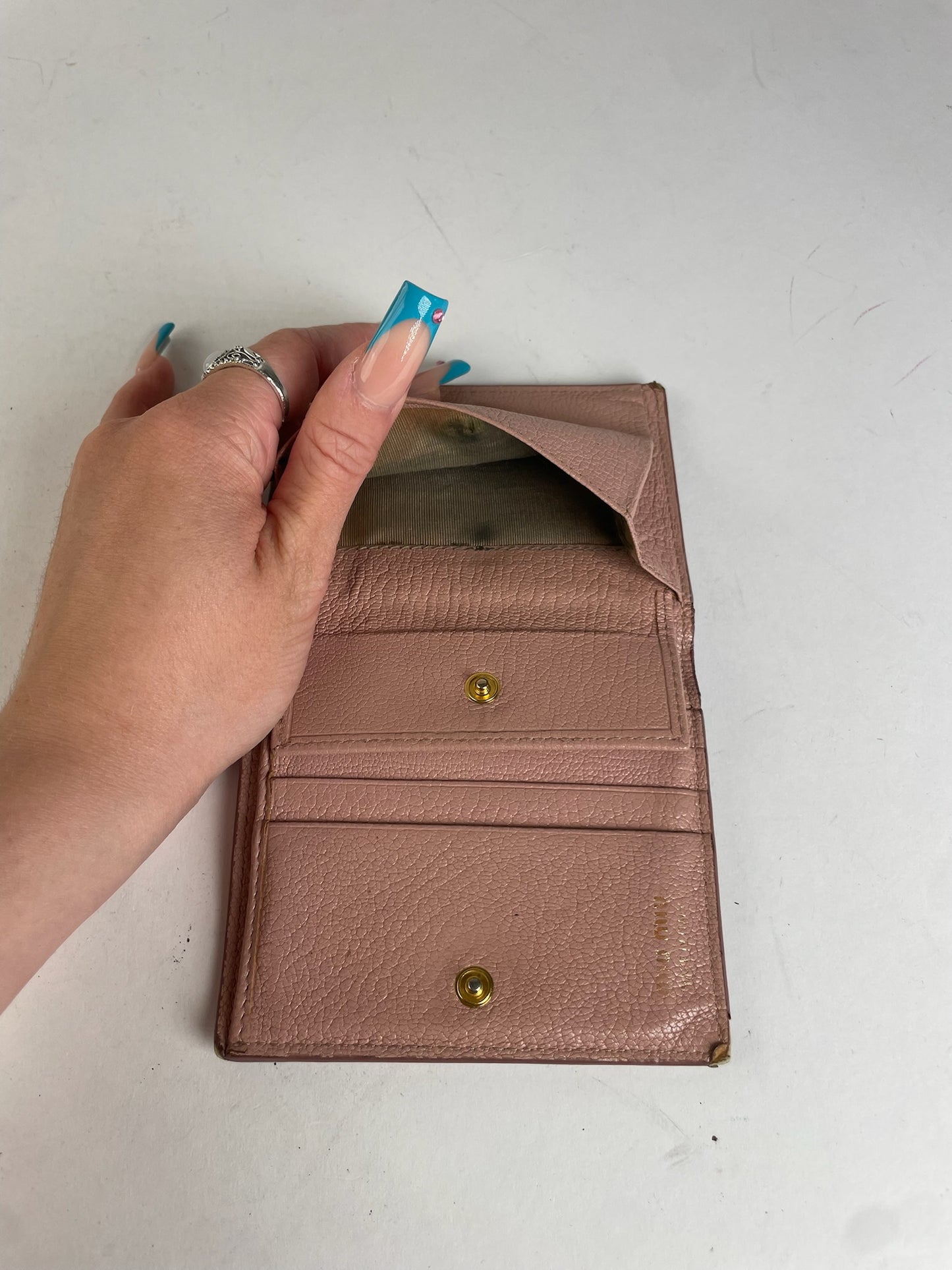 Miu Miu Distressed Leather Wallet Pink