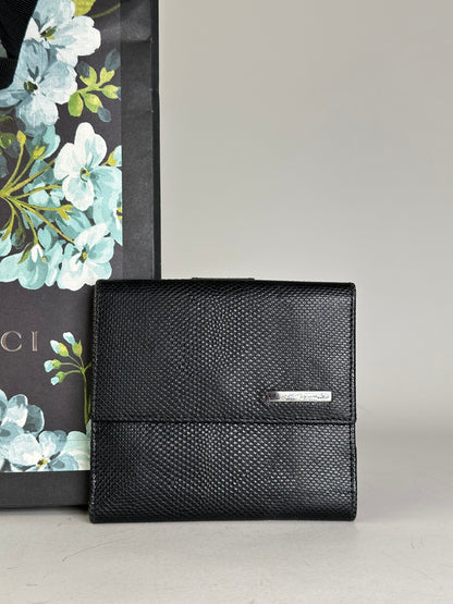 Vintage Gucci Textured Leather Wallet Black Silver