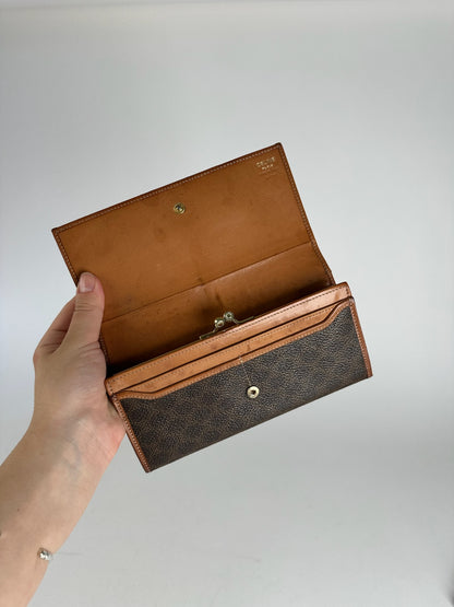 Vintage Celine monogram Leather Wallet Brown
