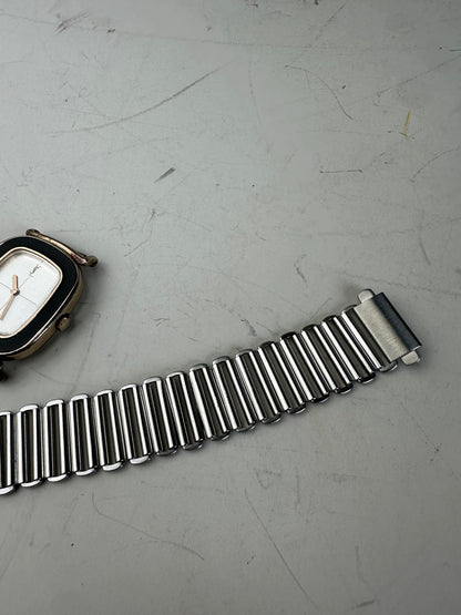 Vintage Saint Laurent Stainless Steel Bracelet Watch Black Silver