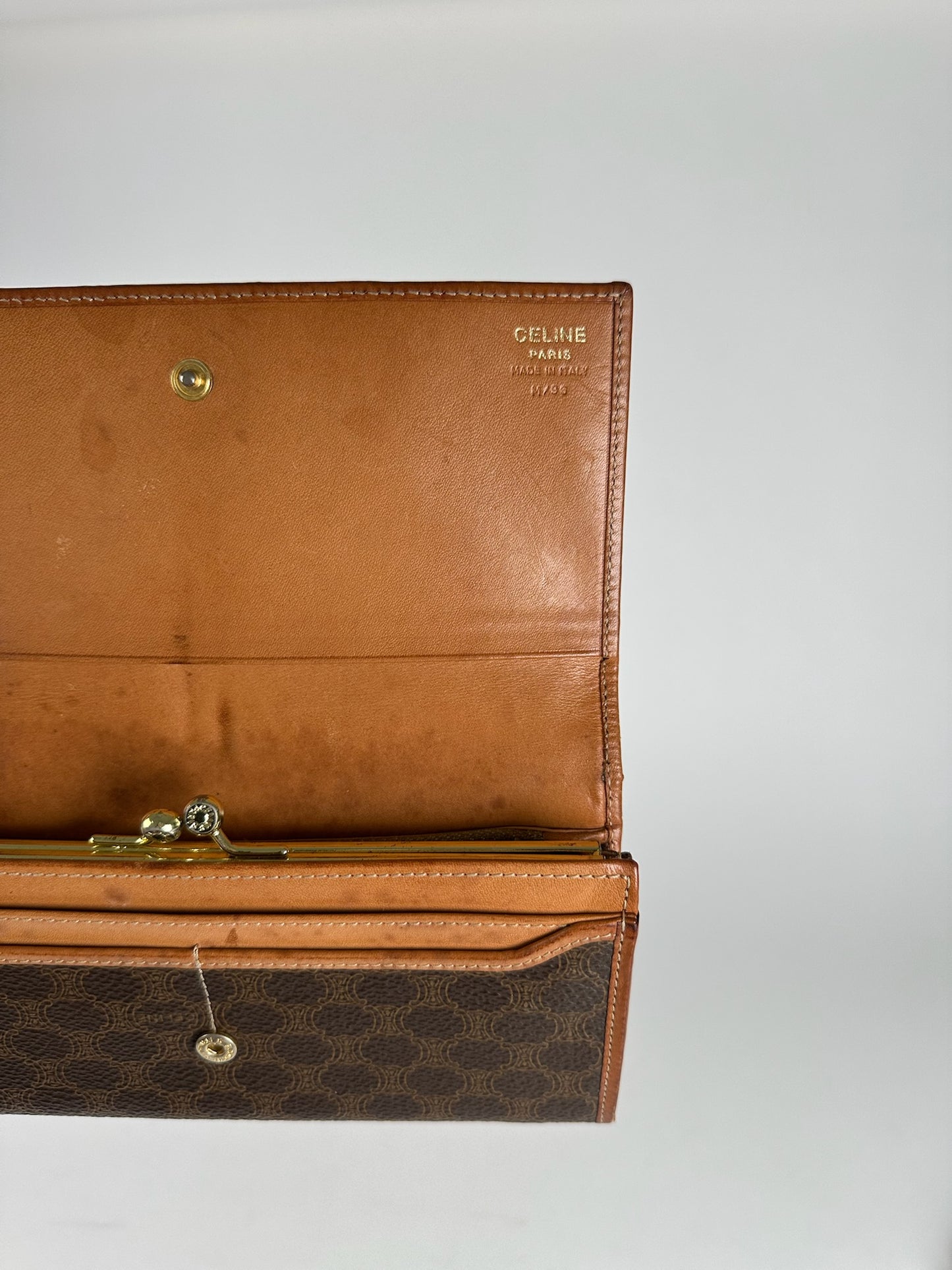 Vintage Celine monogram Leather Wallet Brown