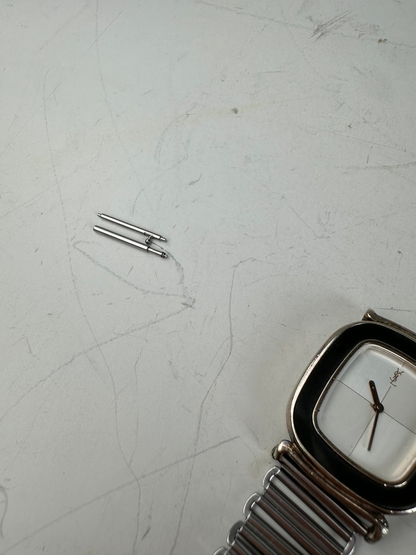 Vintage Saint Laurent Stainless Steel Bracelet Watch Black Silver