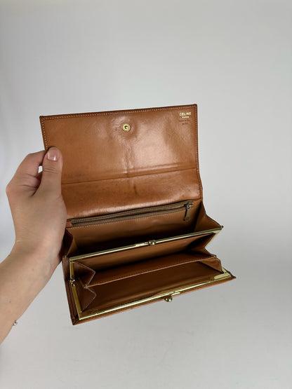 Vintage Celine monogram Leather Wallet Brown