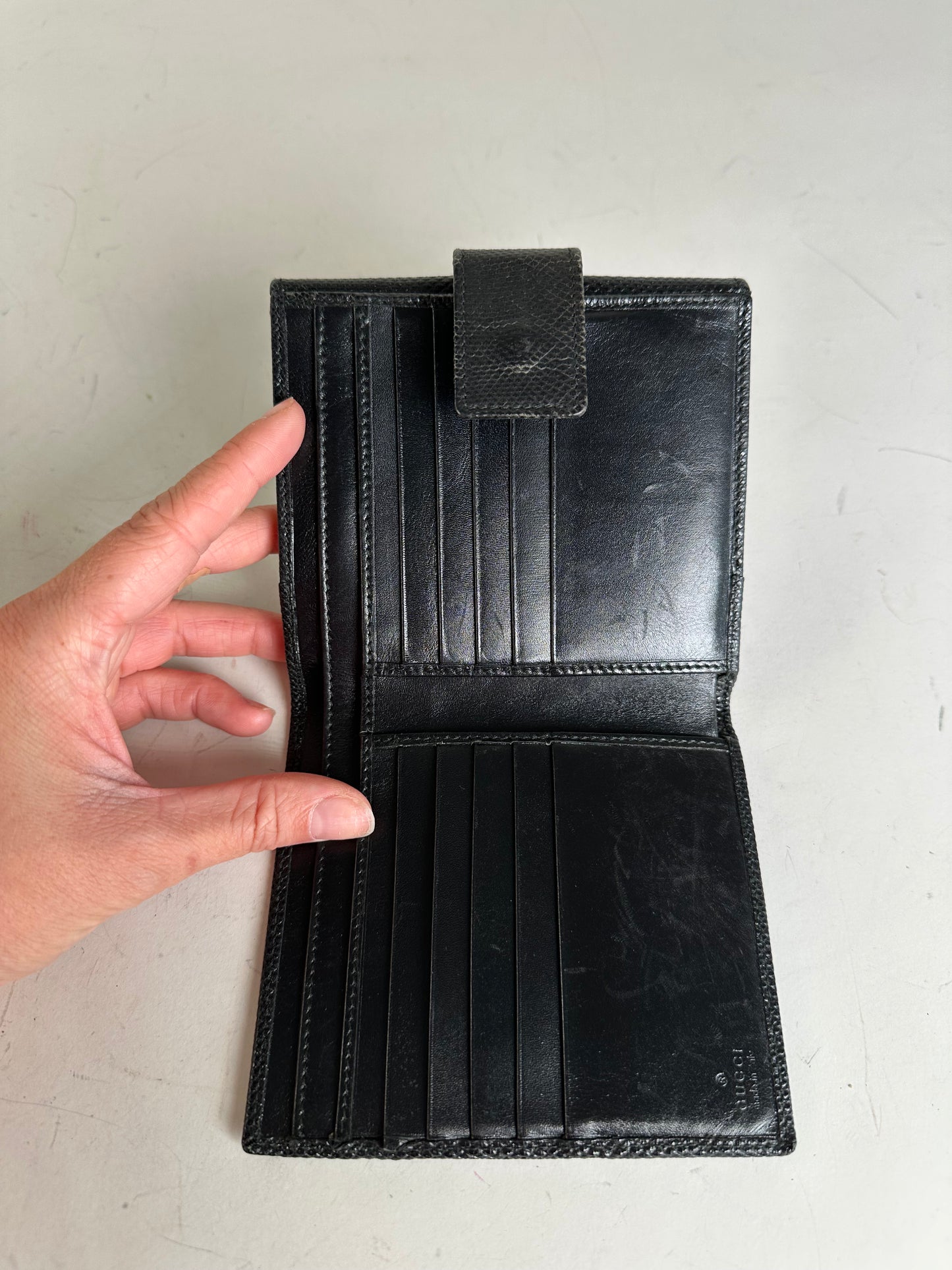 Vintage Gucci Textured Leather Wallet Black Silver