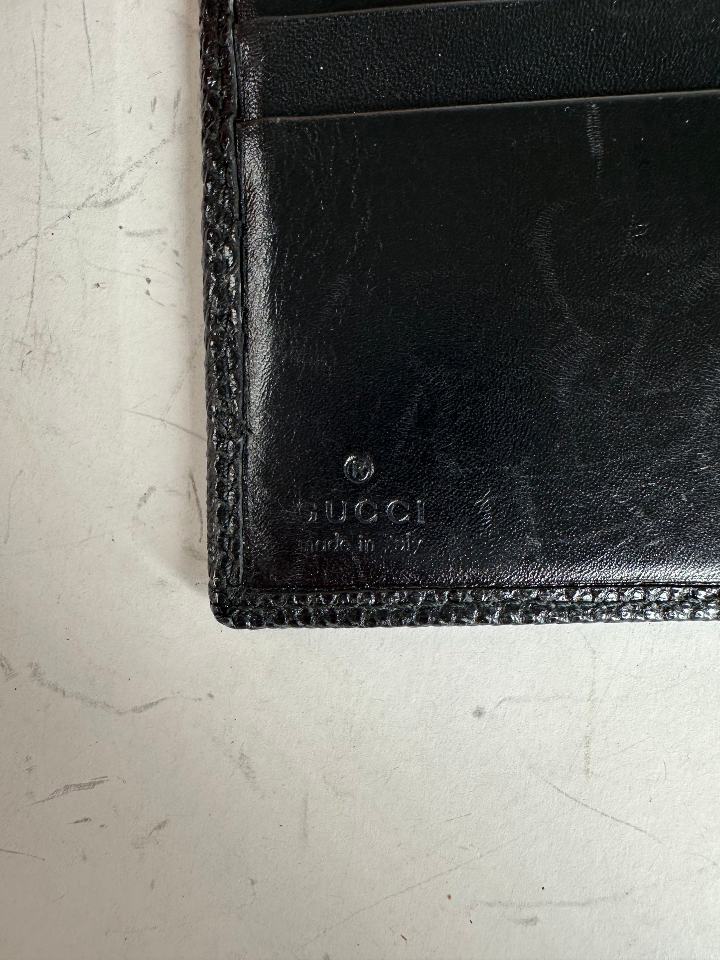 Vintage Gucci Textured Leather Wallet Black Silver