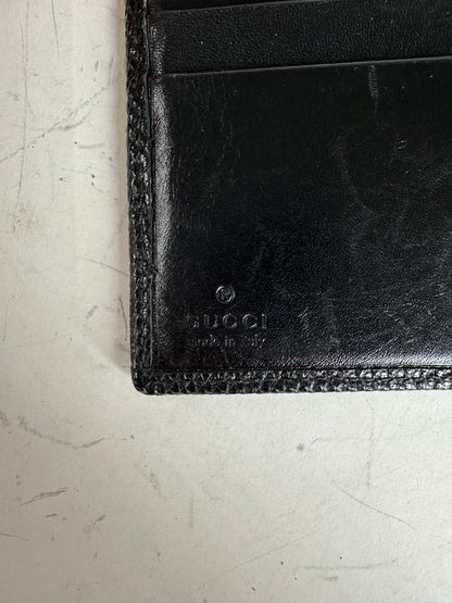 Vintage Gucci Textured Leather Wallet Black Silver