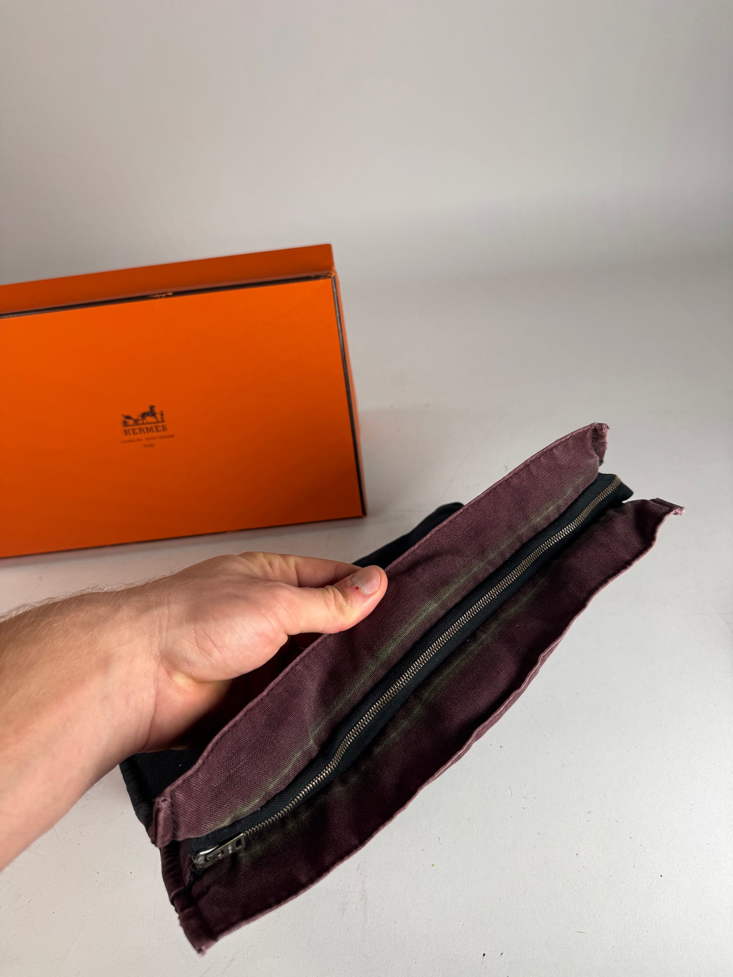 Vintage Hermes Canvas Clutch Purple Black