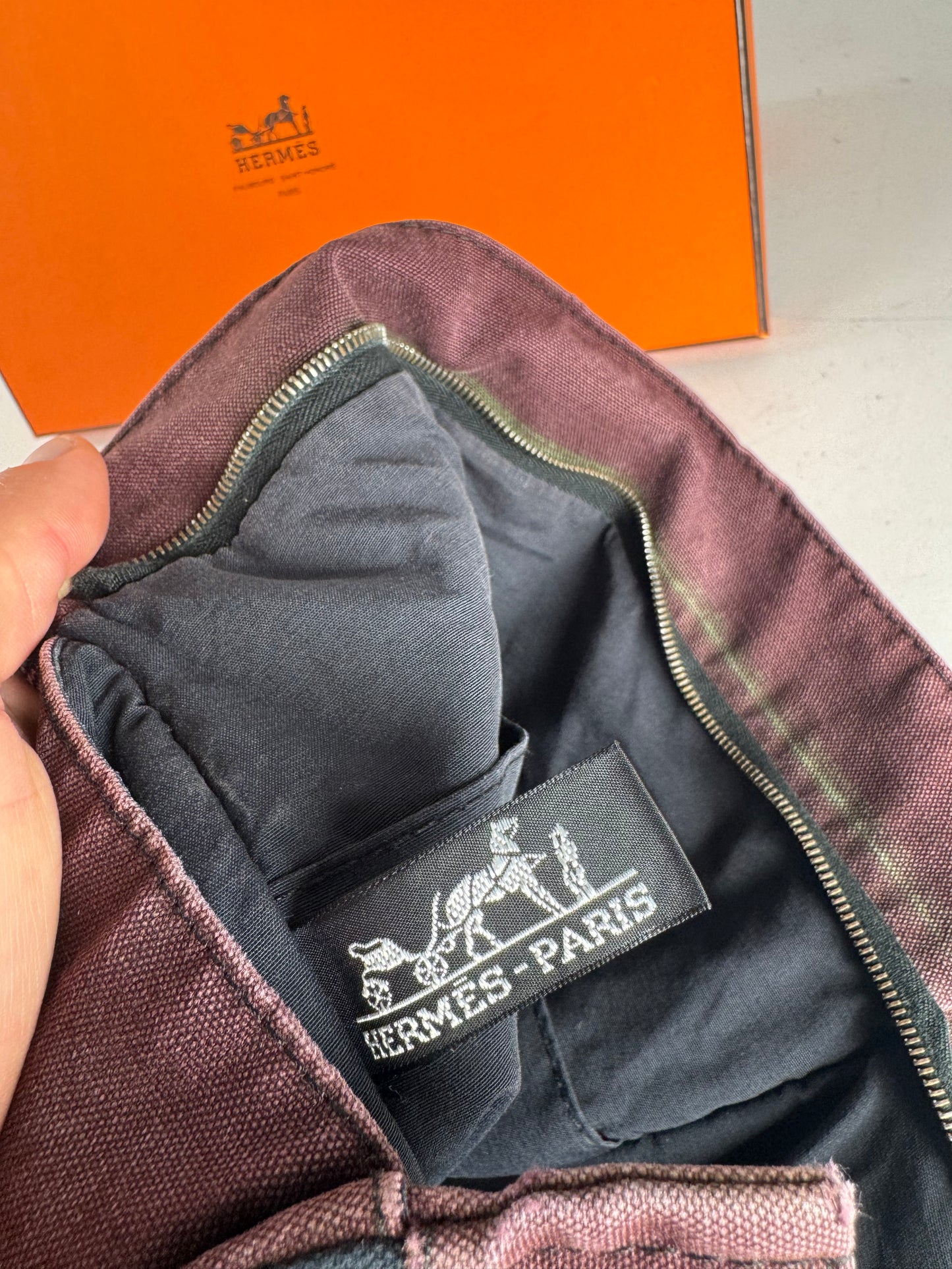 Vintage Hermes Canvas Clutch Purple Black