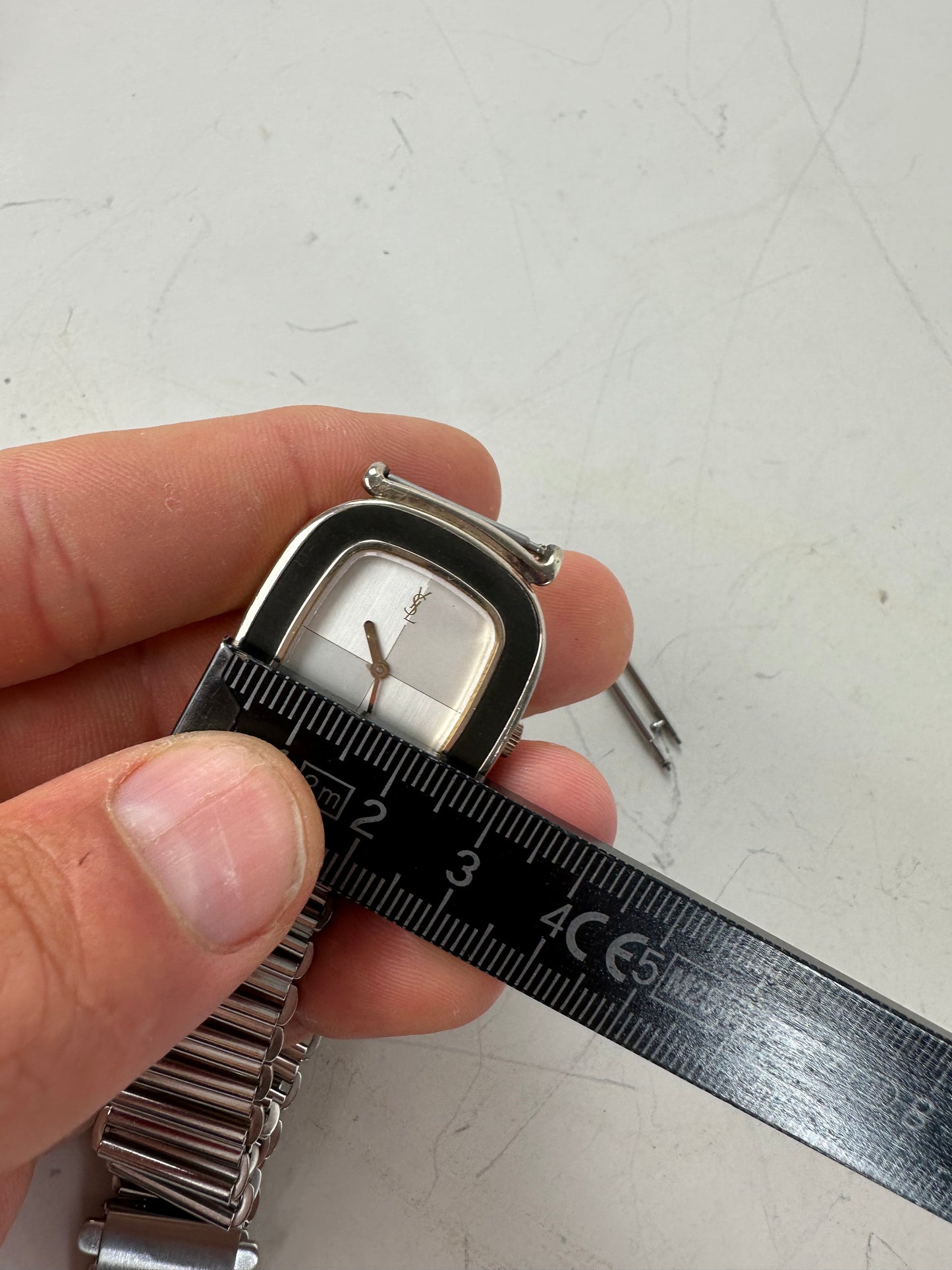 Vintage Saint Laurent Stainless Steel Bracelet Watch Black Silver