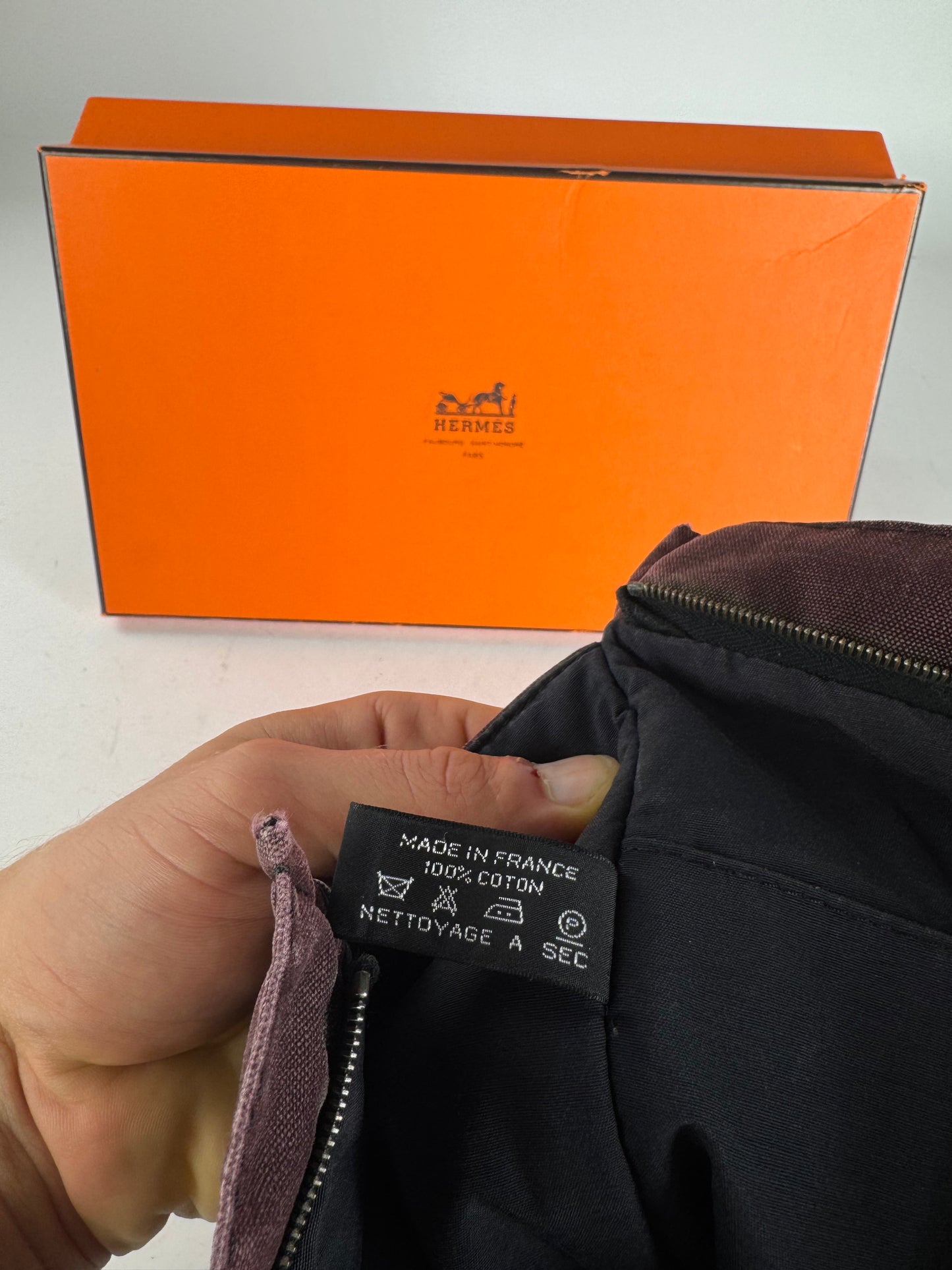 Vintage Hermes Canvas Clutch Purple Black