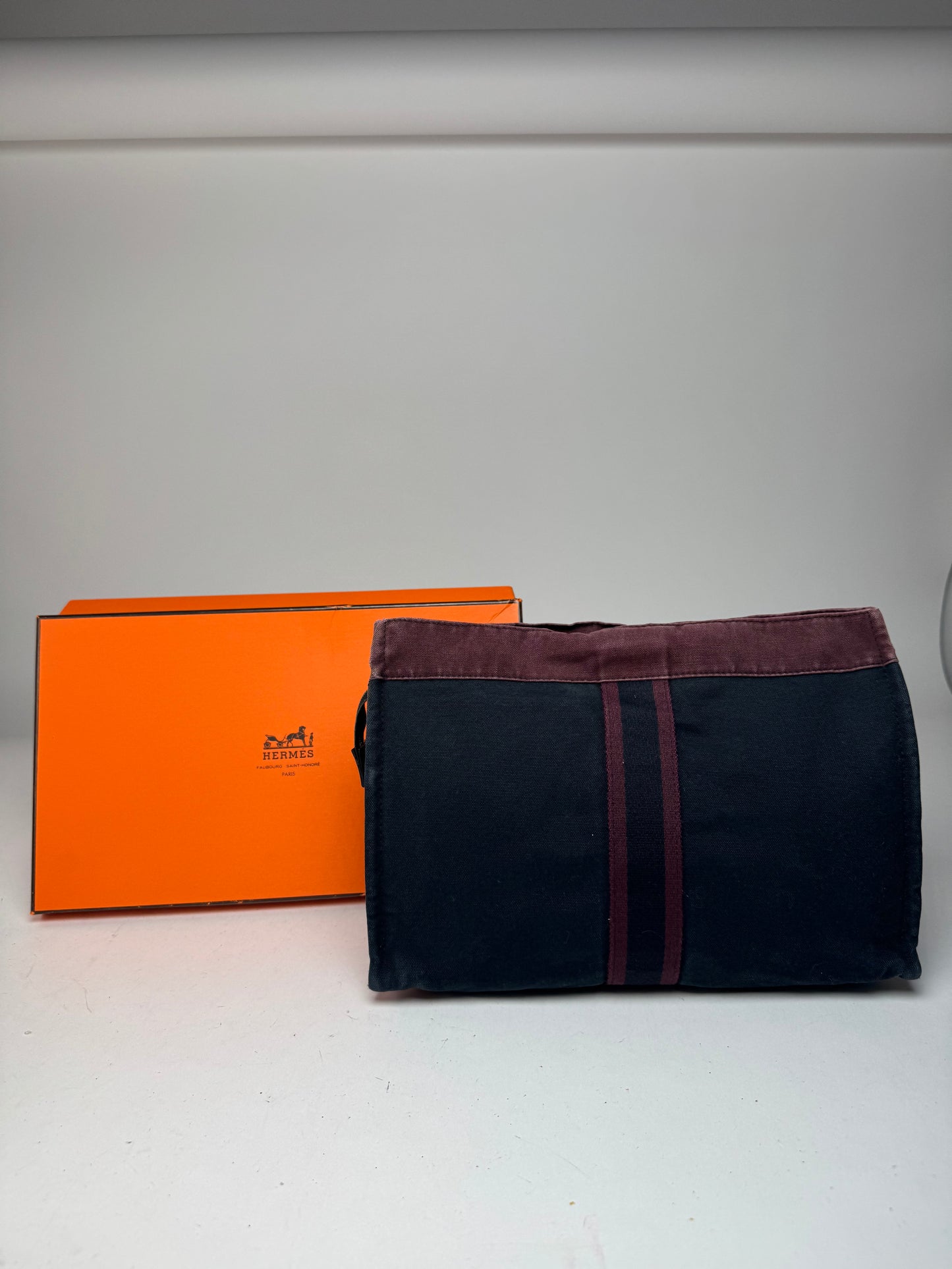 Vintage Hermes Canvas Clutch Purple Black