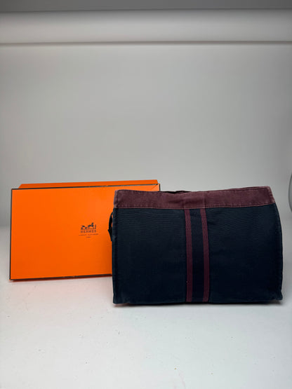 Vintage Hermes Canvas Clutch Purple Black
