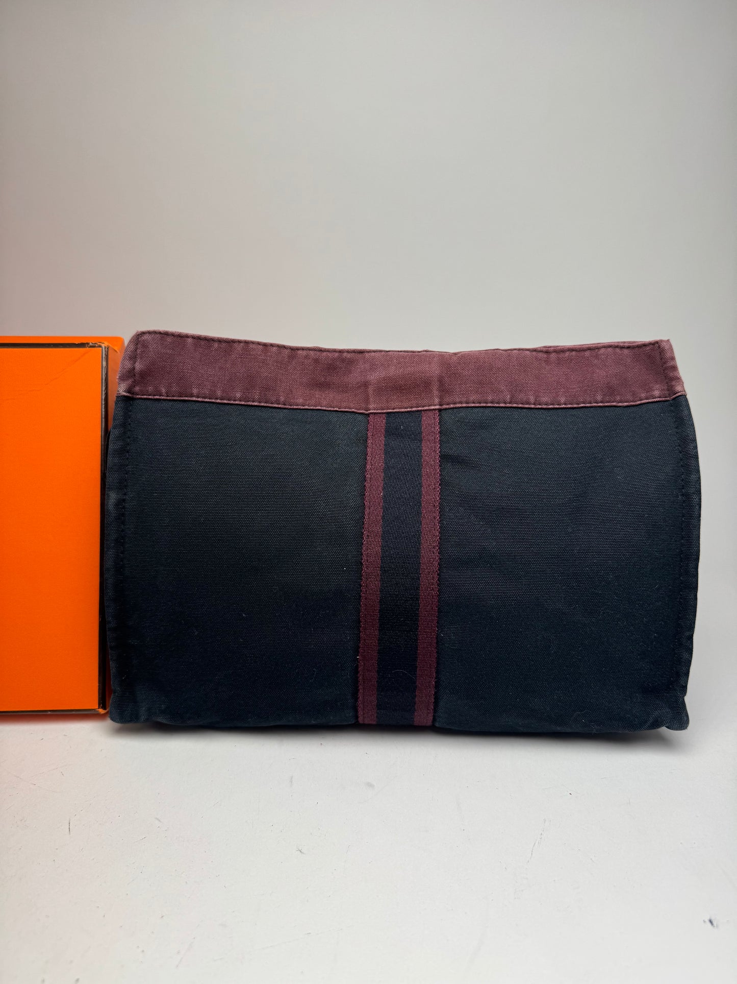 Vintage Hermes Canvas Clutch Purple Black