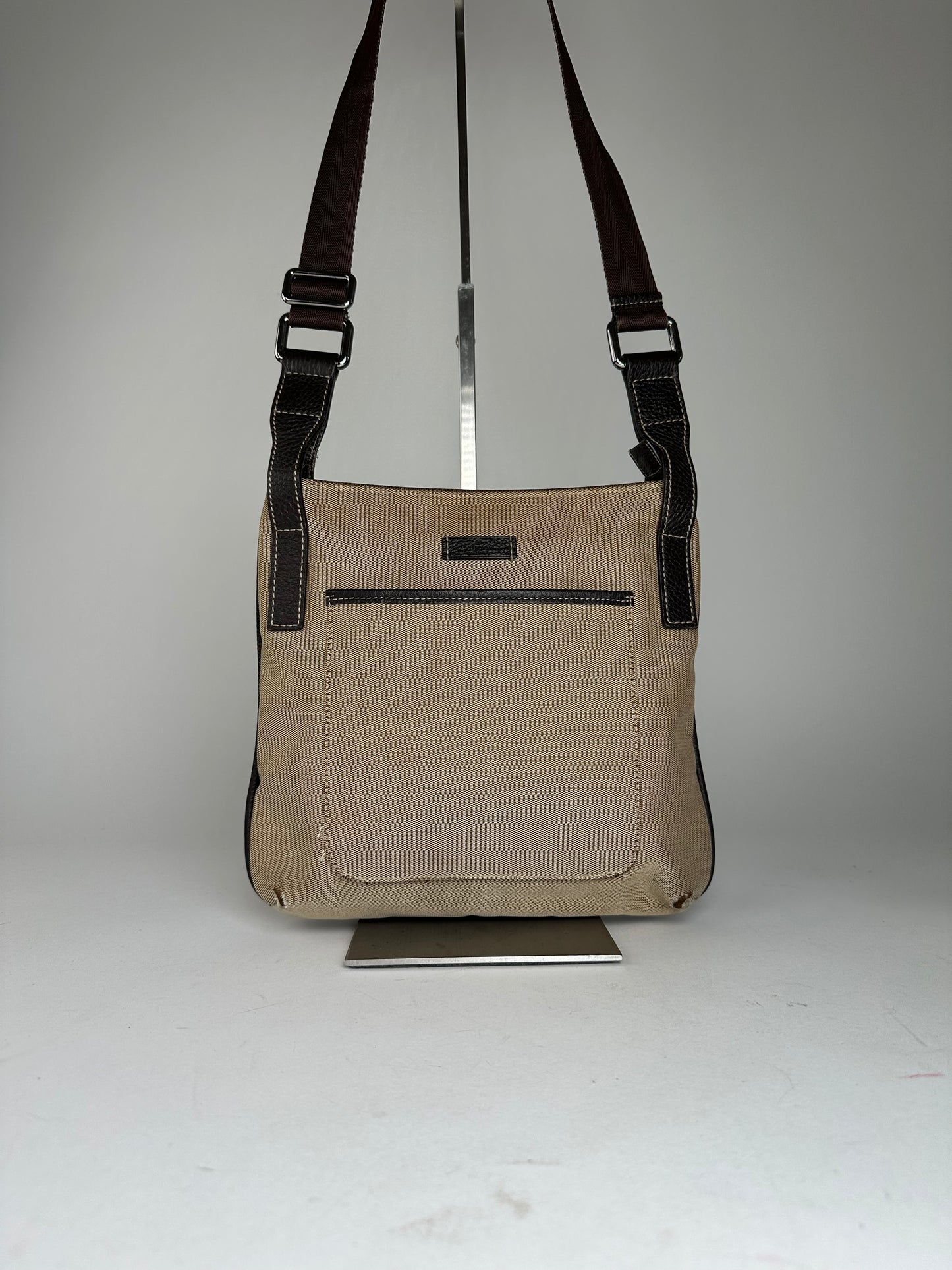 Vintage Gucci Cotton Shoulder Bag Beige Brown